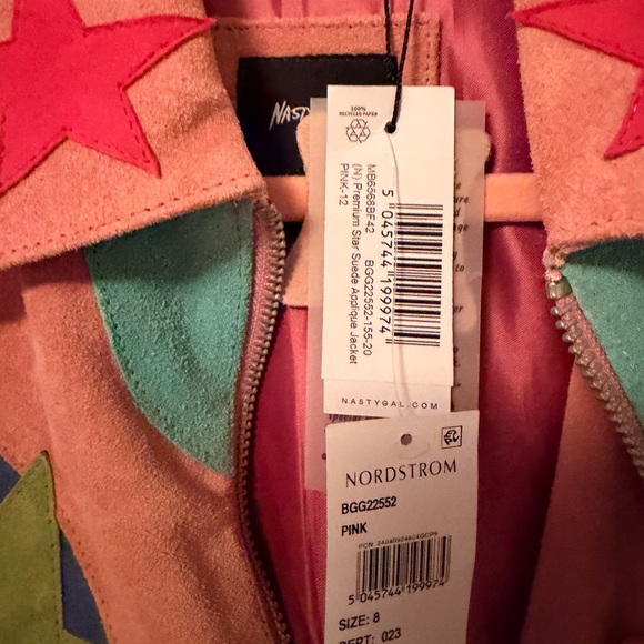 NWT Nasty Gal Pink Premium Star Appliqué Suede Jacket Size 8 - Picture 6 of 11